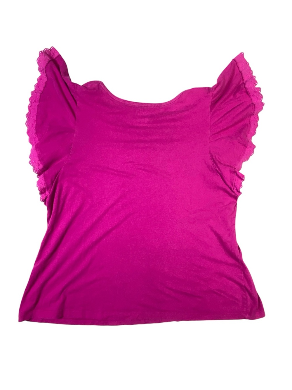 Time And Tru T-Shirt Women's XXL Fushia Short Flutter Sleeve Eyelet Lace Trim - Picture 6 of 8